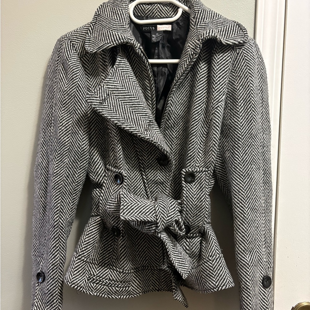 Focus Lifestyle Black-White Wool Pea Coat